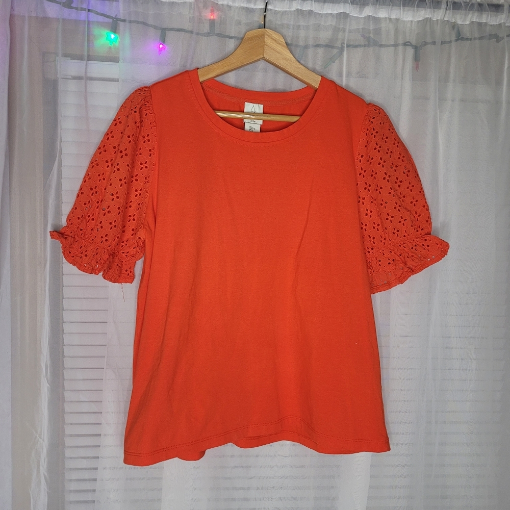 joie Shirt Womens Size Large Orange Red Short Sleeve